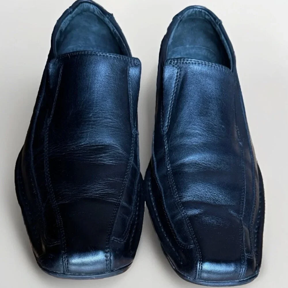 (10) VARESE DAYTONA Black Leather Square Toe Slip On Loafers